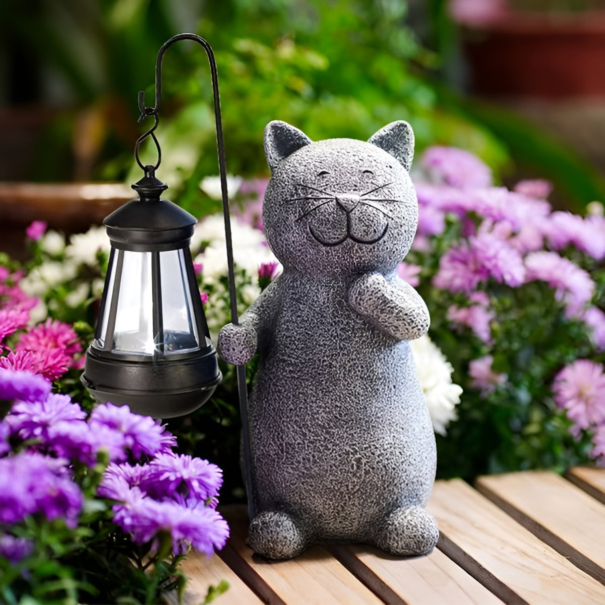 Lampa Felis | Lampa solarna ogrodowa | Figurka kota z latarnią LED
