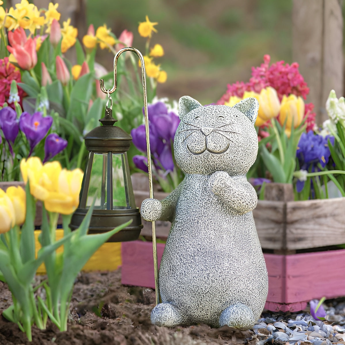Lampa Felis | Lampa solarna ogrodowa | Figurka kota z latarnią LED