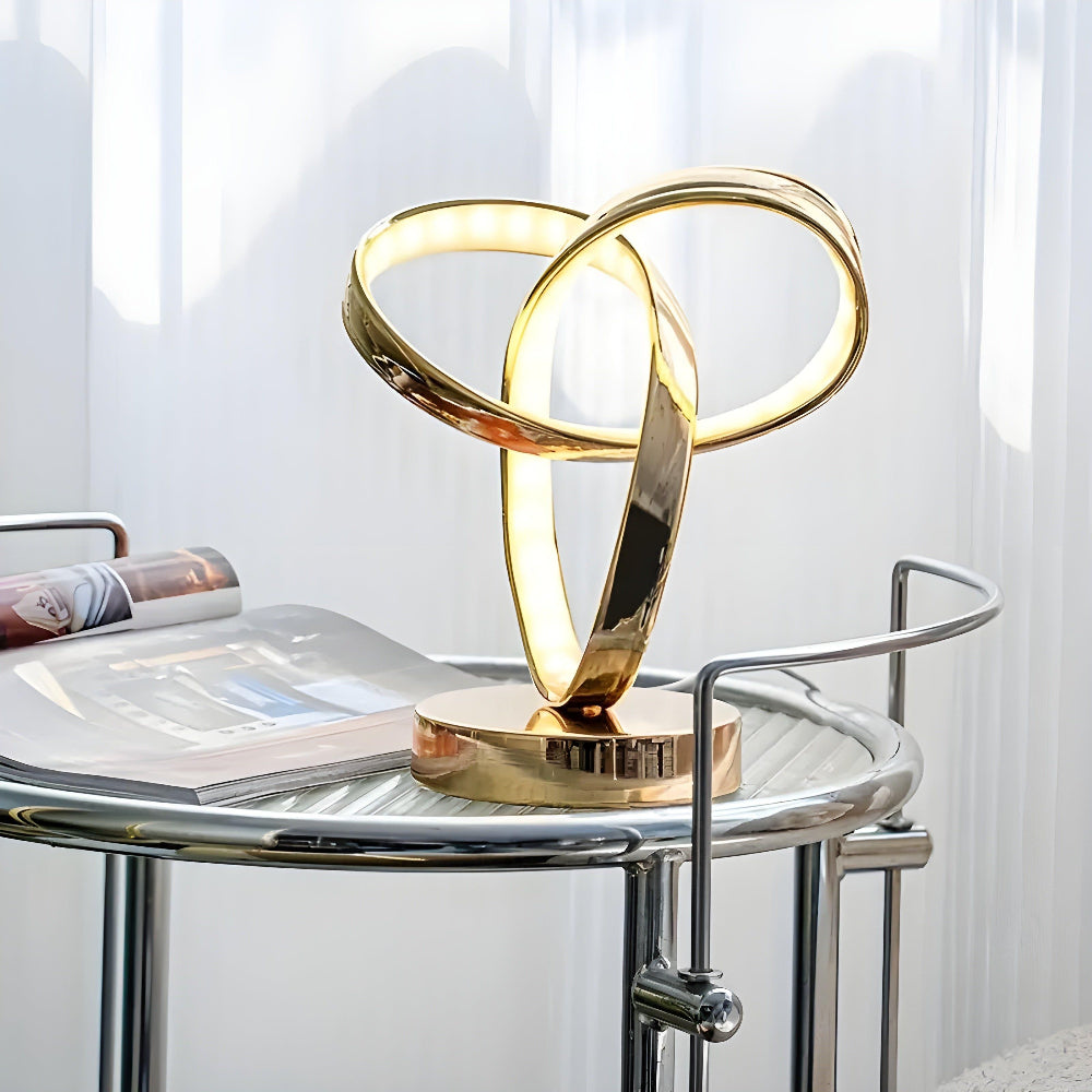 Ignis | Lampa Stołowa LED | Rzeźbiarska Forma Pierścienia | USB i Ściemniacz Dotykowy