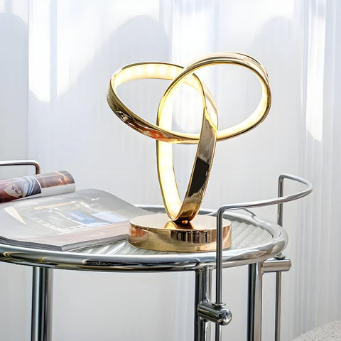 Ignis | Lampa Stołowa LED | Rzeźbiarska Forma Pierścienia | USB i Ściemniacz Dotykowy