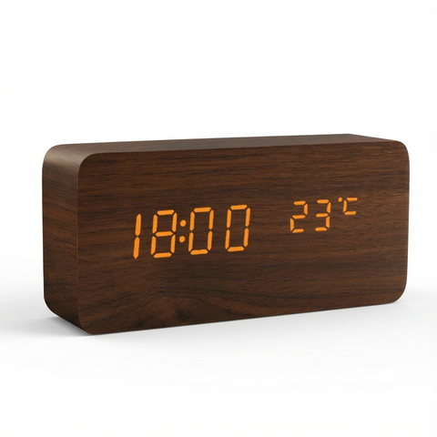 Zegar Stołowy Linea Temp | Zegar Cyfrowy LED | Drewniana Obudowa z Termometrem