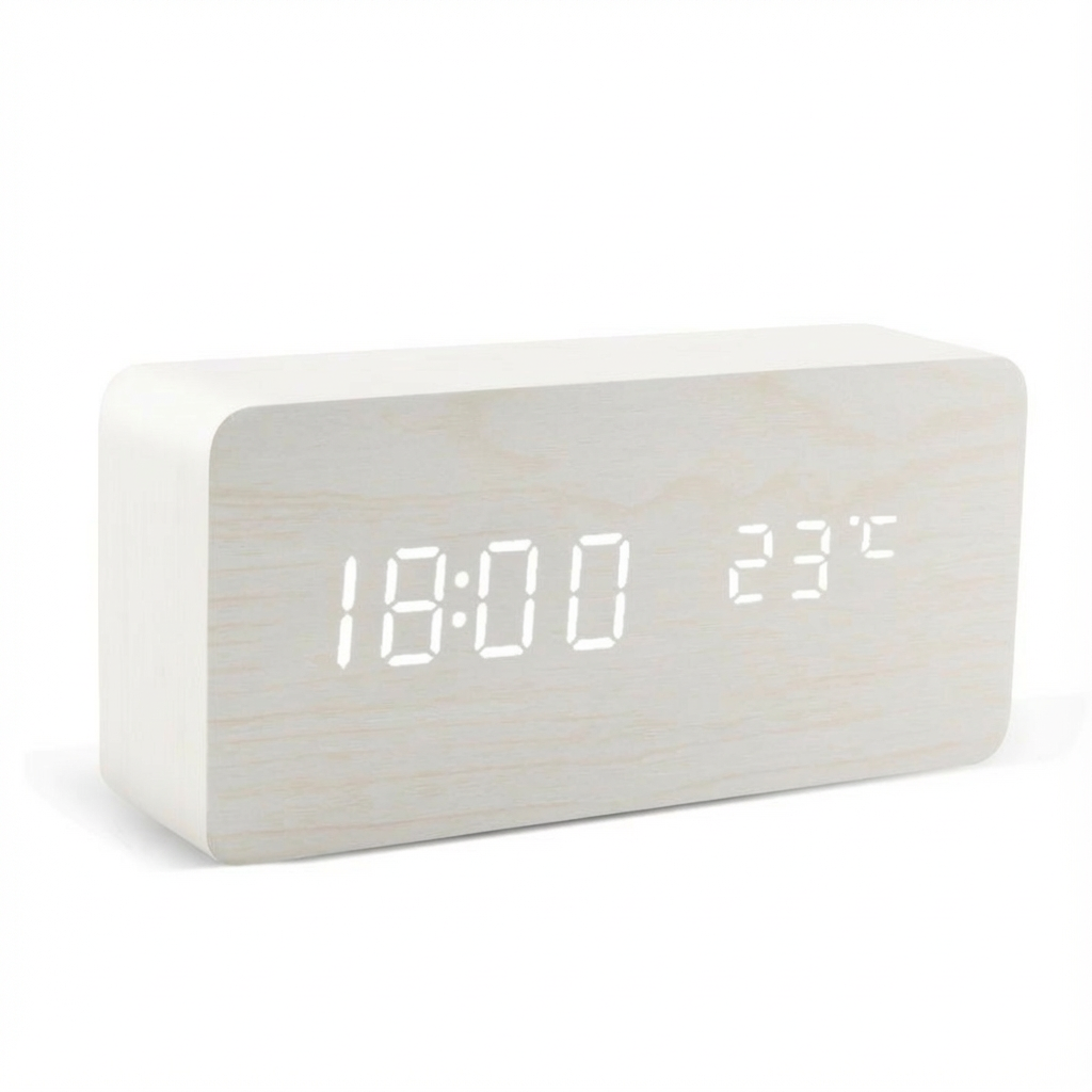 Zegar Stołowy Linea Temp | Zegar Cyfrowy LED | Drewniana Obudowa z Termometrem