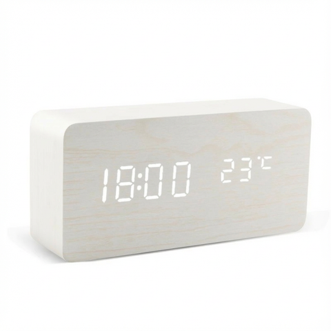 Zegar Stołowy Linea Temp | Zegar Cyfrowy LED | Drewniana Obudowa z Termometrem