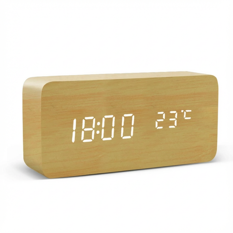 Zegar Stołowy Linea Temp | Zegar Cyfrowy LED | Drewniana Obudowa z Termometrem