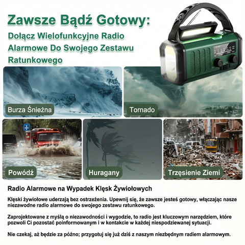 Radiobox Przetrwania | Radio Awaryjne z Latarką | Energia Słoneczna i Korbka