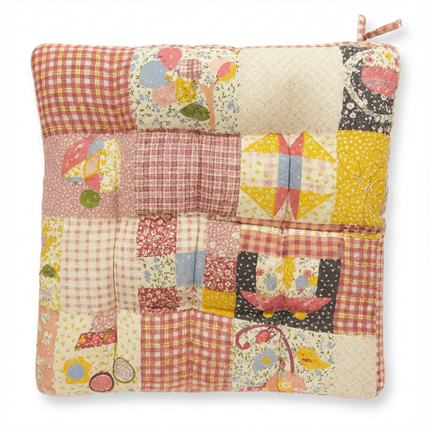 Gruba Poduszka Siedziskowa | Styl Boho Kwiatowy | Patchwork 38,5x38,5x6,6 cm