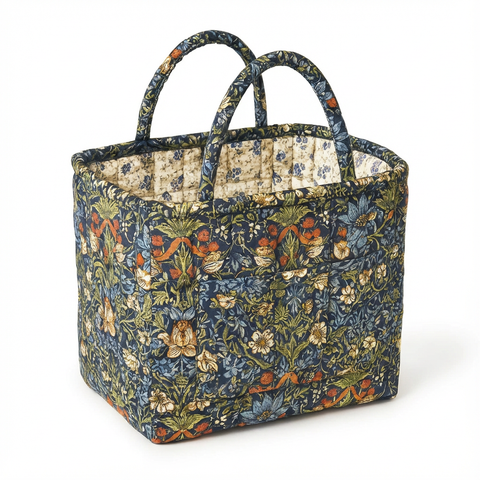 VintageBloom Organizer | Kosz na Tekstylia | Pikowany Bawełniany Kosz z Uchwytem