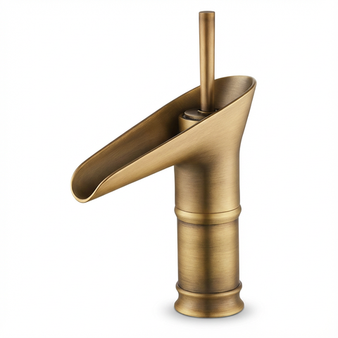 Bateria umywalkowa Vellor | Wodospadowa armatura łazienkowa | Retro mosiądz