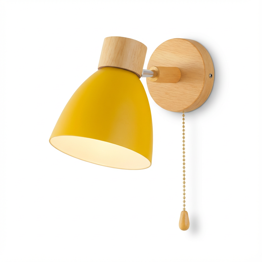 Kinkiet Tuli | Lampa Ścienna z Przełącznikiem Łańcuszkowym | Drewno i Metal