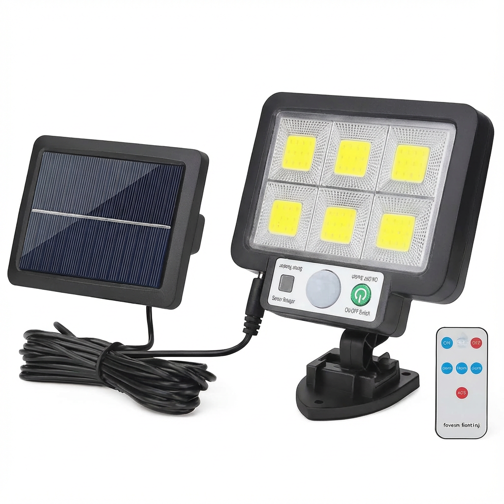 Lampa Solarna Ścienna SolaraMax | 72 COB LED | 1000 Lumenów z Czujnikiem Ruchu i Pilotem