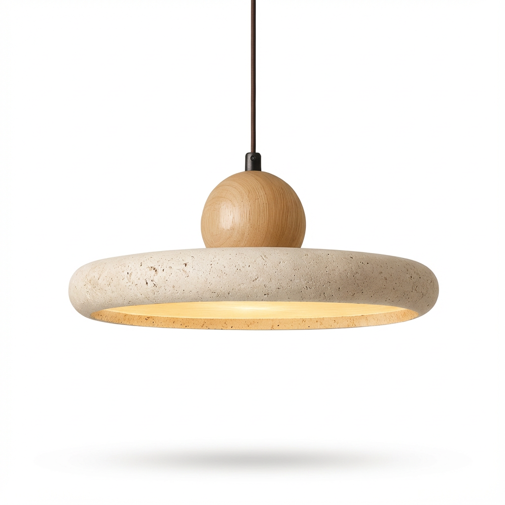 Lampa Lola | Lampa wisząca do jadalni | Travertyn i drewno