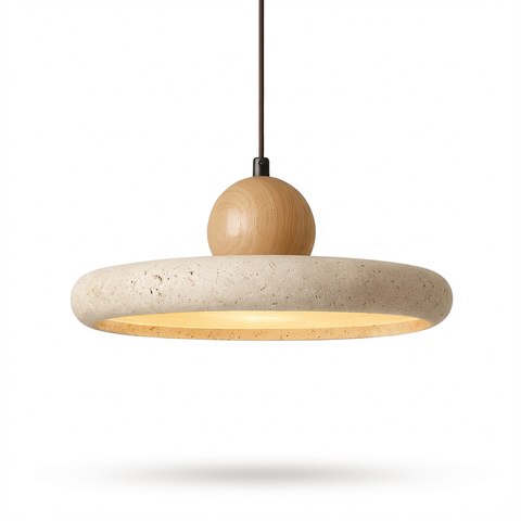 Lampa Lola | Lampa wisząca do jadalni | Travertyn i drewno