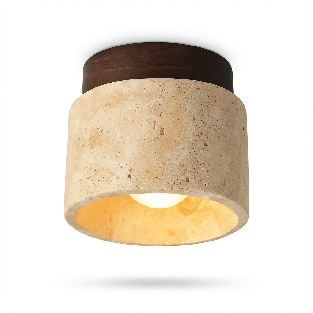 Plafon Luno | Lampa sufitowa z trawertynu | Kamień i drewno