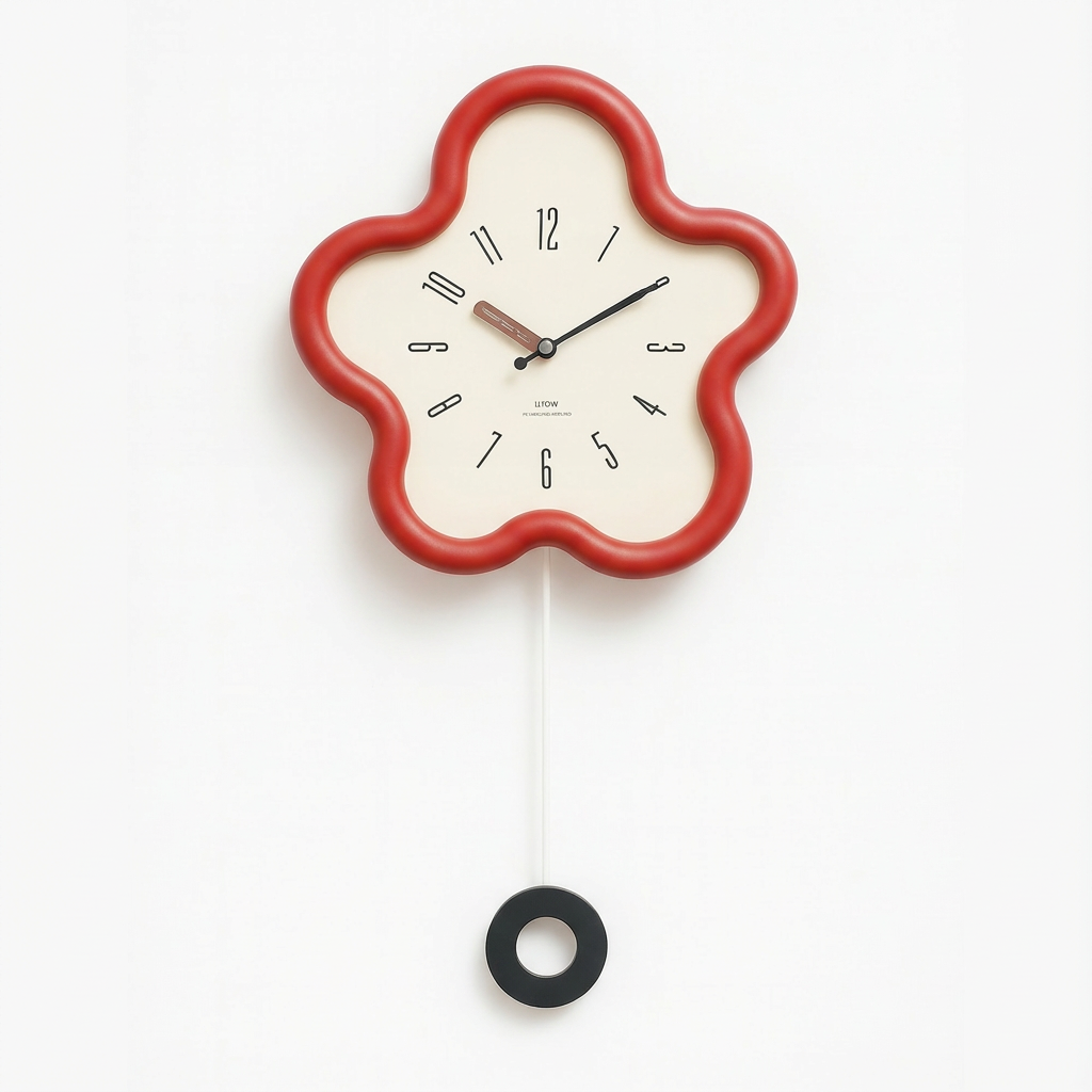 Zegar Ścienny Ploro | Dekoracyjny Zegar z Wahadłem | Organiczna Forma Kwiatu