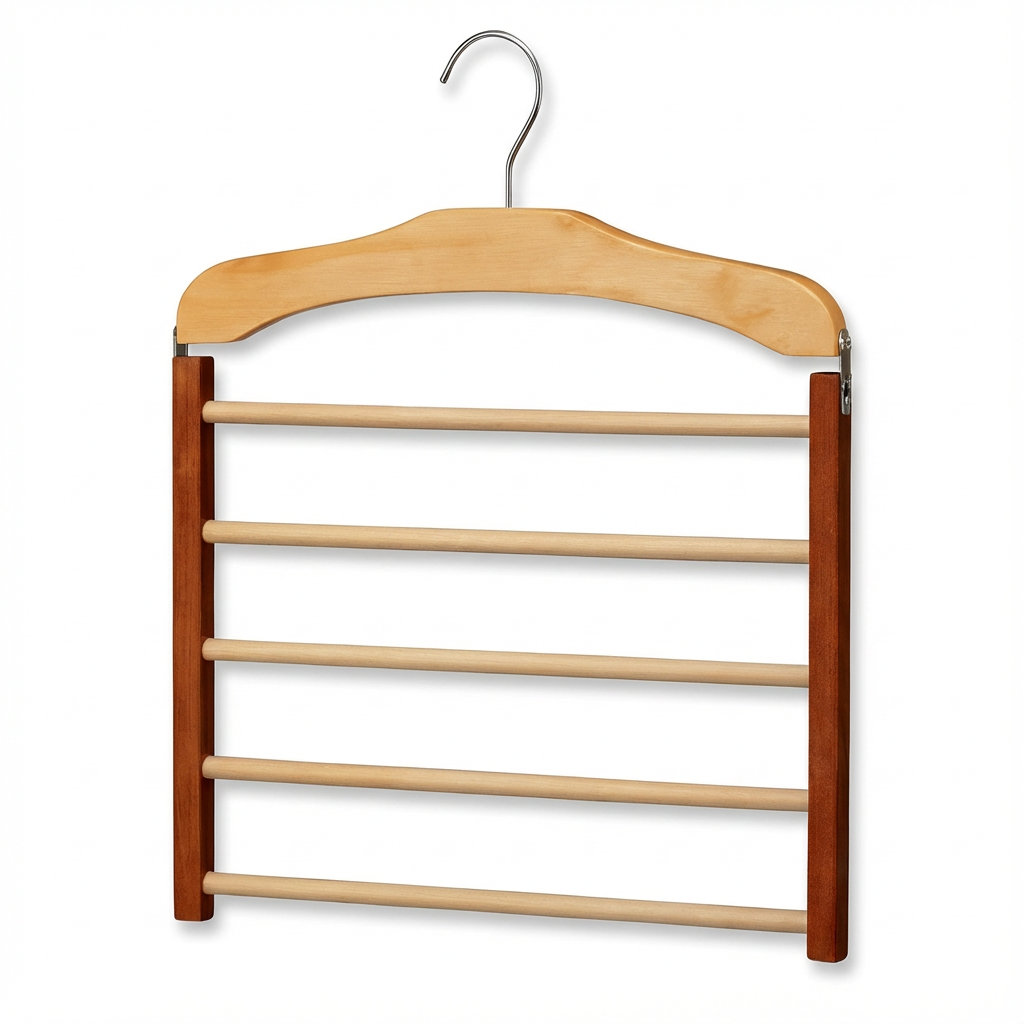 Wieszak Garderobiany Alton | Wielopoziomowy Wieszak na Spodnie | Drewno i Metal