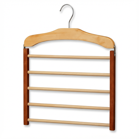 Wieszak Garderobiany Alton | Wielopoziomowy Wieszak na Spodnie | Drewno i Metal