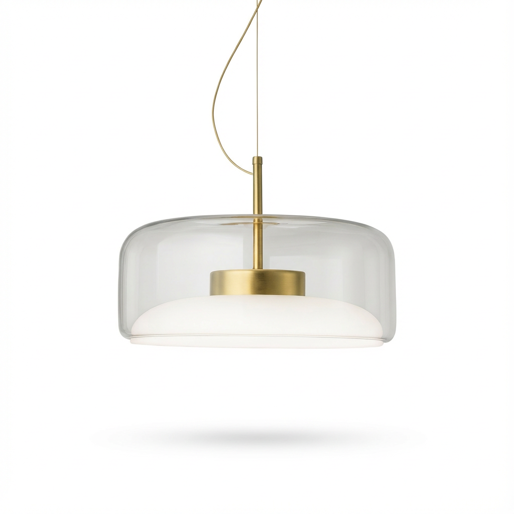 Lampa Luno | Lampa wisząca do jadalni | Szklany klosz i złoty detal