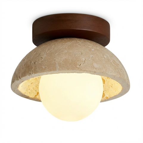 Plafon Navo | Lampa sufitowa z trawertynu | Drewno i szkło