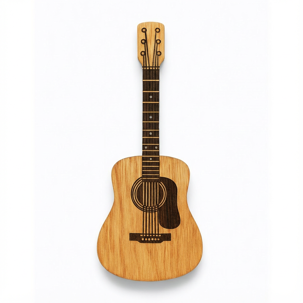 Pudełko na Kostki Gitara | Organizer Muzyczny | Ręcznie Grawerowane Drewno Dębowe