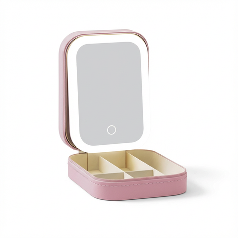 Pudełko Kosmetyczne Lumi | Organizer z Lustrem LED | Kompaktowe Przechowywanie