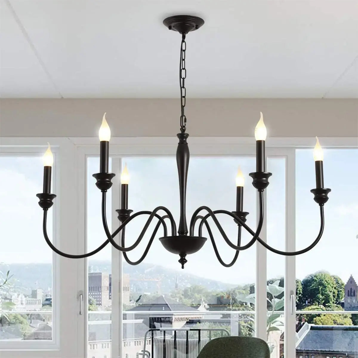 Żyrandol Noira | Klasyczna Lampa Wisząca | Czarny Metal z 7 Ramionami