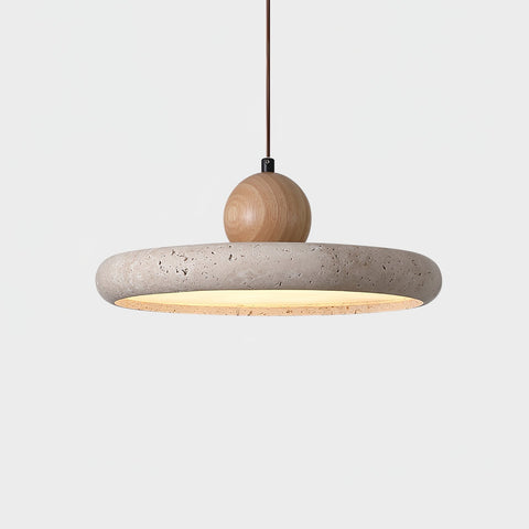 Lampa Lola | Lampa wisząca do jadalni | Travertyn i drewno