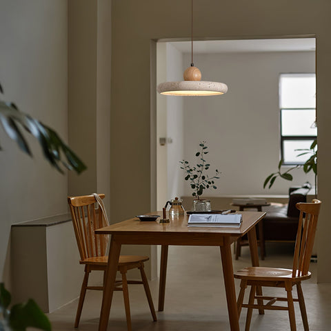 Lampa Lola | Lampa wisząca do jadalni | Travertyn i drewno