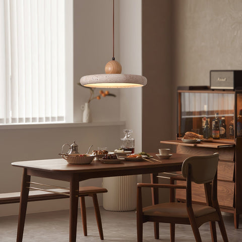 Lampa Lola | Lampa wisząca do jadalni | Travertyn i drewno