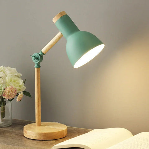 Lampka Biurkowa LumoWood | Skandynawski Styl | Drewno i Lakierowany Metal