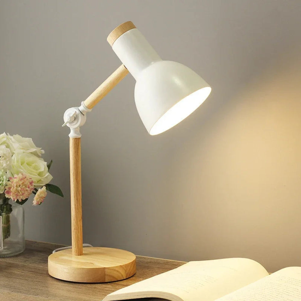 Lampka Biurkowa LumoWood | Skandynawski Styl | Drewno i Lakierowany Metal