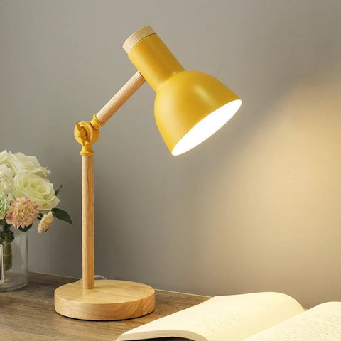 Lampka Biurkowa LumoWood | Skandynawski Styl | Drewno i Lakierowany Metal