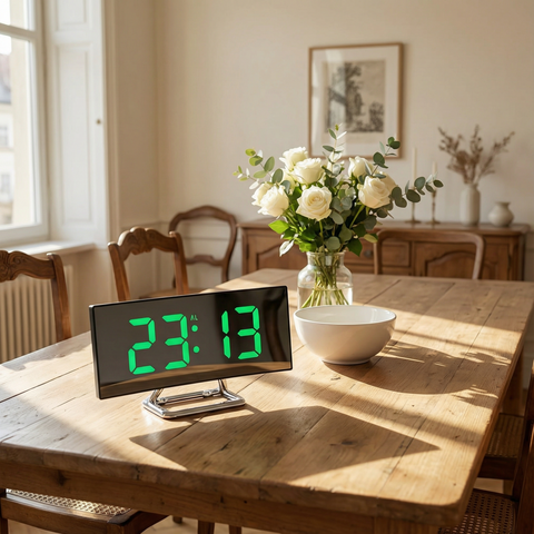 Zegar CurveTime LED | Zegar Cyfrowy z Lustrzaną Powierzchnią | Zakrzywiony Design