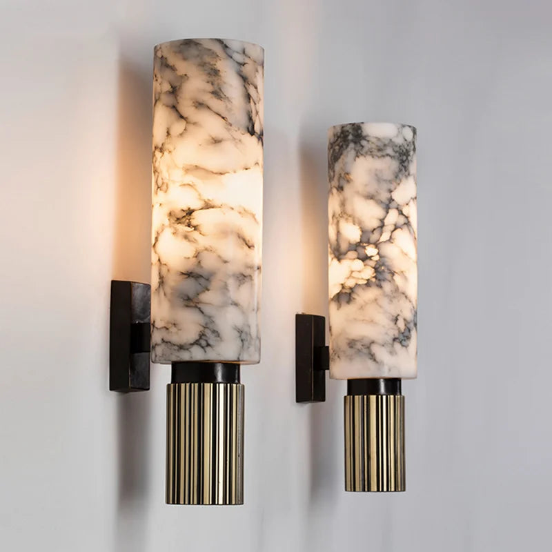 Lampa Marmora | Kinkiet ścienny dekoracyjny | Cylindryczny klosz z efektem marmuru