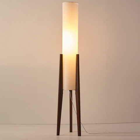 Lampa Podłogowa Elenor | Lampa Stojąca z Tkaninowym Kloszem | Podstawa z Orzecha