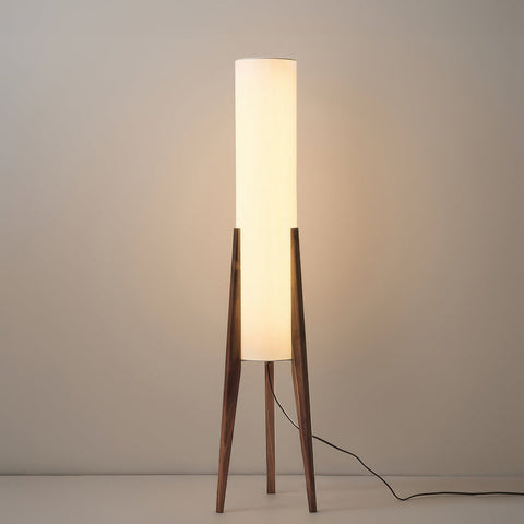 Lampa Podłogowa Elenor | Lampa Stojąca z Tkaninowym Kloszem | Podstawa z Orzecha