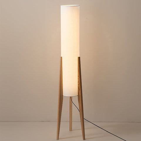 Lampa Podłogowa Elenor | Lampa Stojąca z Tkaninowym Kloszem | Podstawa z Orzecha
