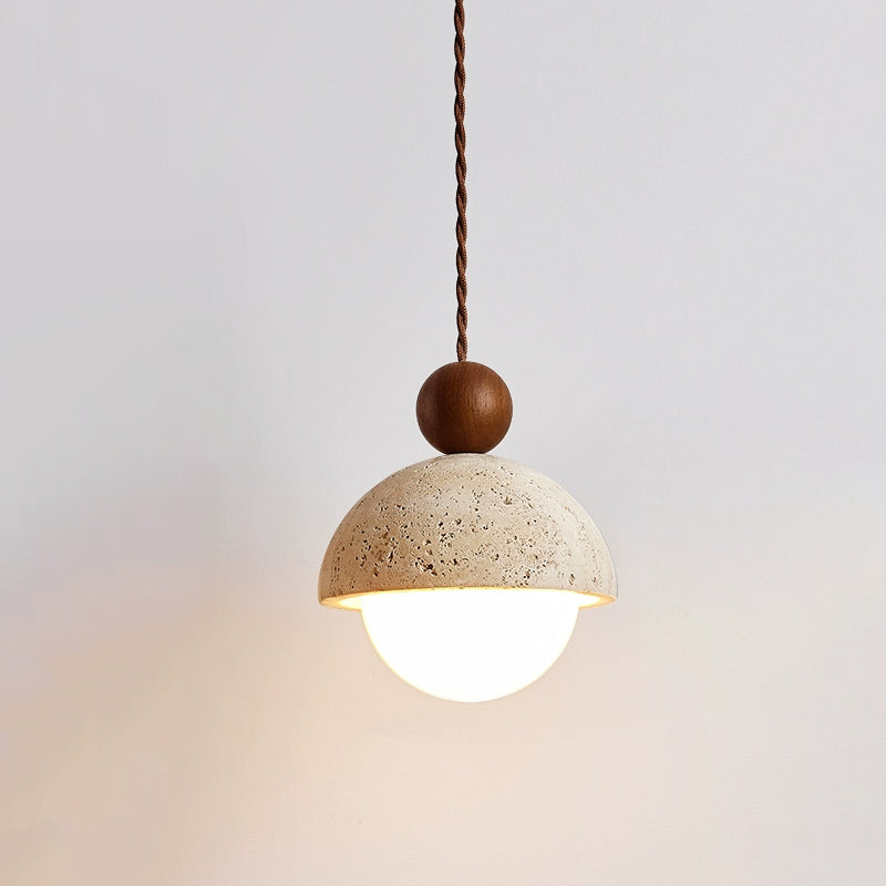 Lampa wisząca Arla | Oświetlenie sufitowe travertyn | Drewno i szkło