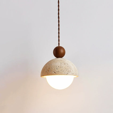 Lampa wisząca Arla | Oświetlenie sufitowe travertyn | Drewno i szkło