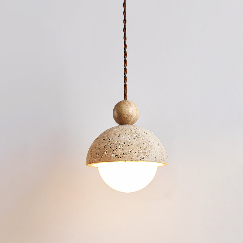 Lampa wisząca Arla | Oświetlenie sufitowe travertyn | Drewno i szkło