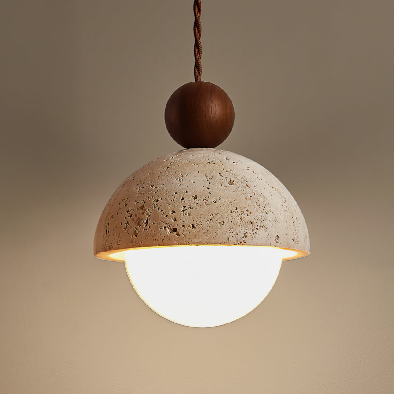 Lampa wisząca Arla | Oświetlenie sufitowe travertyn | Drewno i szkło