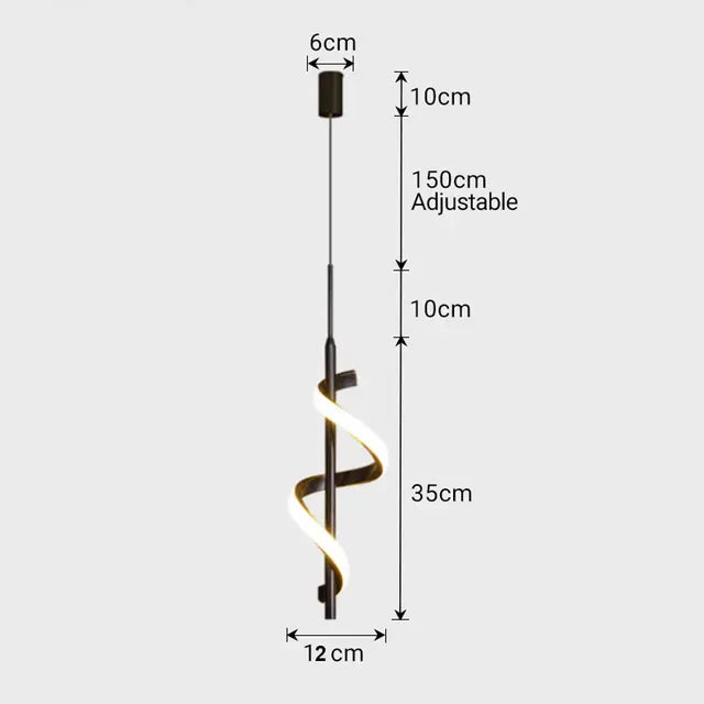 Lampa Wisząca Elvora | Nowoczesne Oświetlenie LED | Spiralny Kształt w Złocie lub Czerni