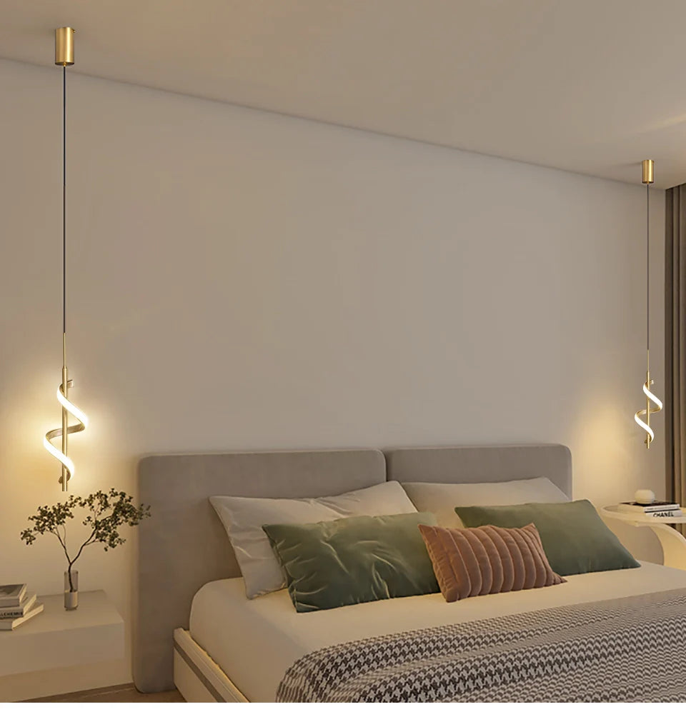 Lampa Wisząca Elvora | Nowoczesne Oświetlenie LED | Spiralny Kształt w Złocie lub Czerni