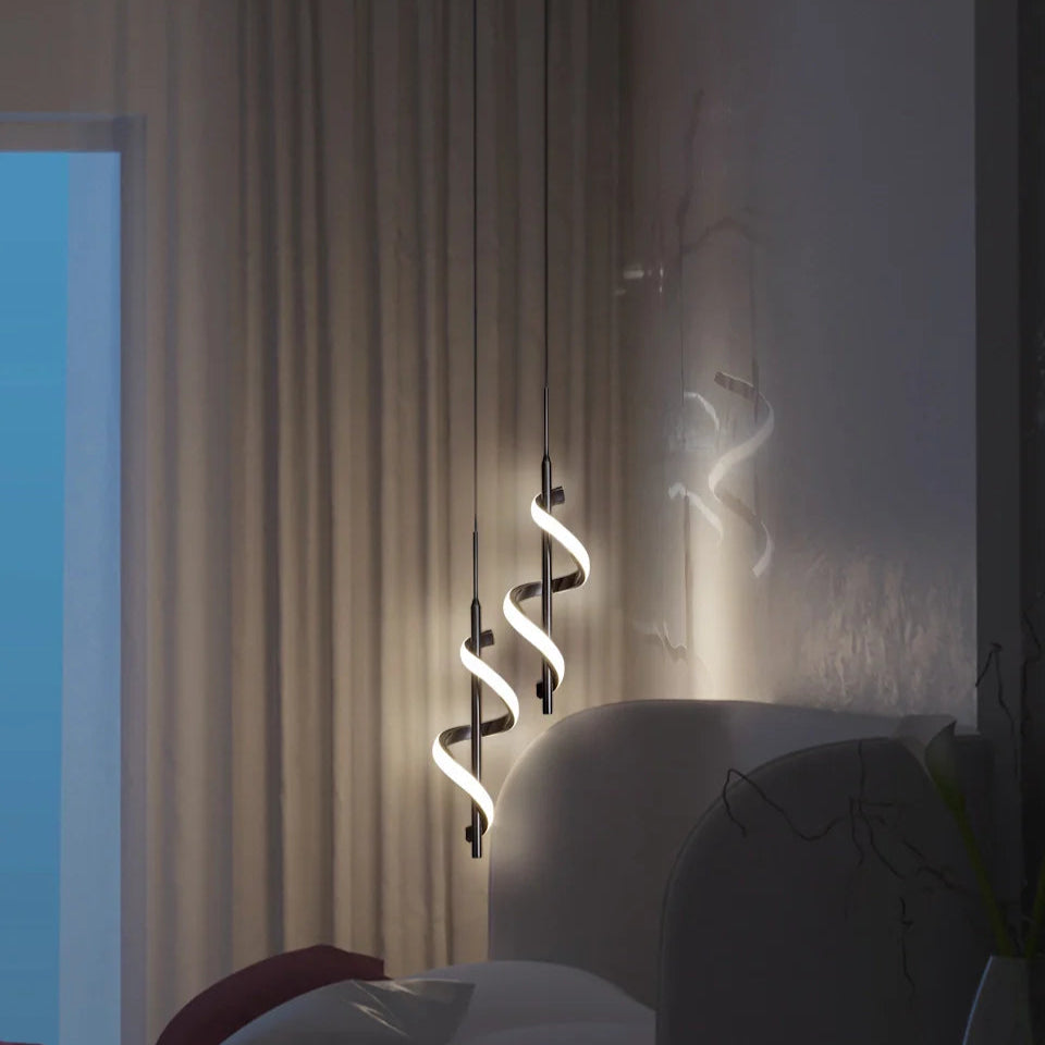 Lampa Wisząca Elvora | Nowoczesne Oświetlenie LED | Spiralny Kształt w Złocie lub Czerni