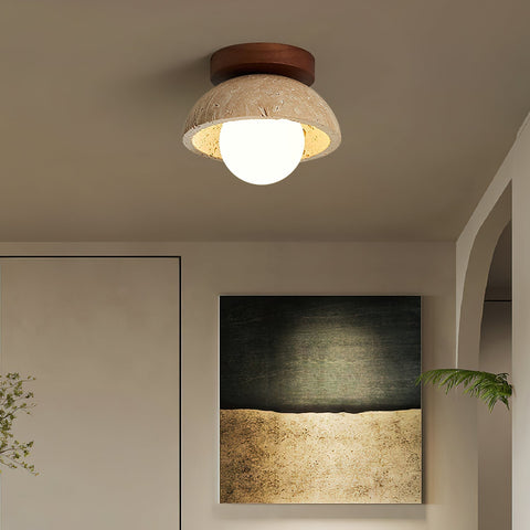 Plafon Navo | Lampa sufitowa z trawertynu | Drewno i szkło