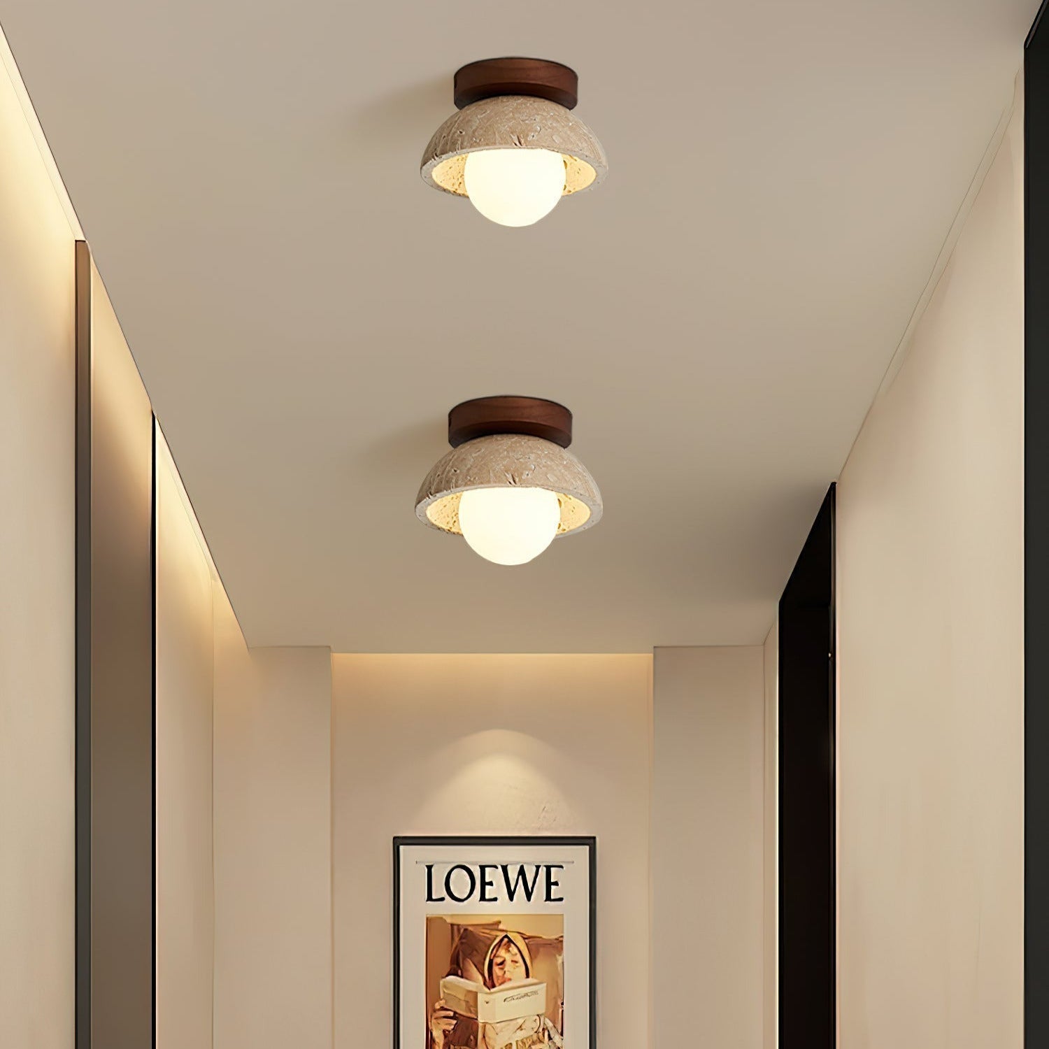 Plafon Navo | Lampa sufitowa z trawertynu | Drewno i szkło