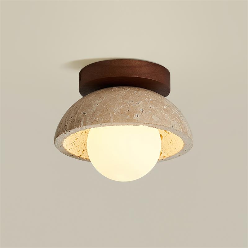 Plafon Navo | Lampa sufitowa z trawertynu | Drewno i szkło