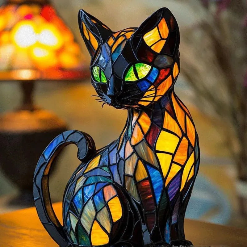 Lampa Witrażowa LumoKatze | Dekoracyjna Lampa Kot | Ręcznie Wykonane Szkło