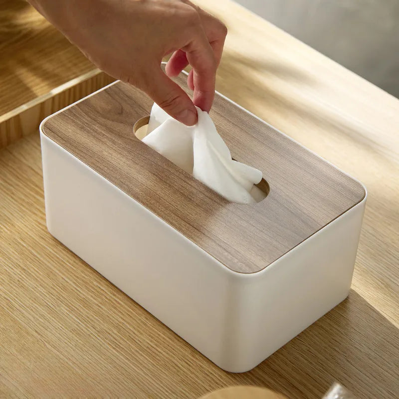 Pojemnik na chusteczki z pokrywką z bambusa | Akcesorium łazienkowe Japandi | Nowoczesny, dwukolorowy design