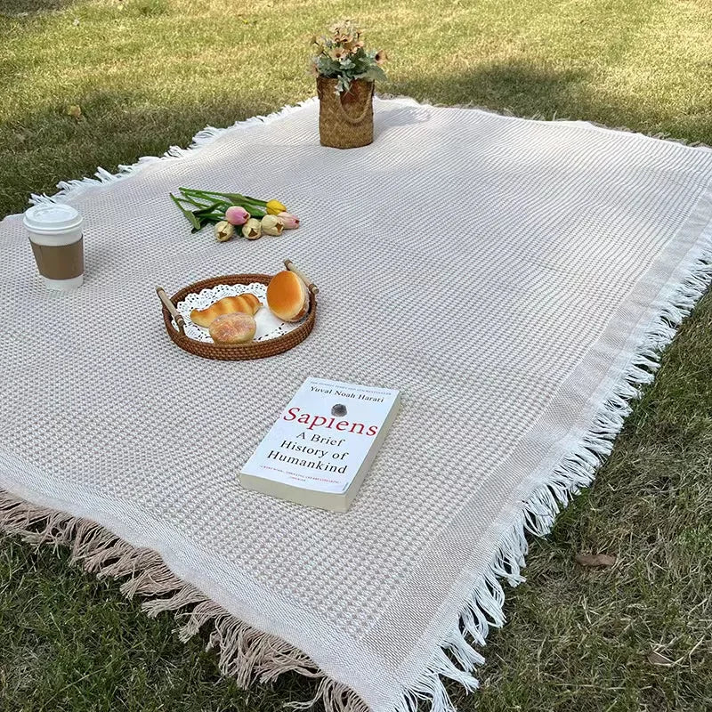 Koc Piknikowy Solvia | Koc z Frędzlami na Trawę | Bawełniany Styl Boho