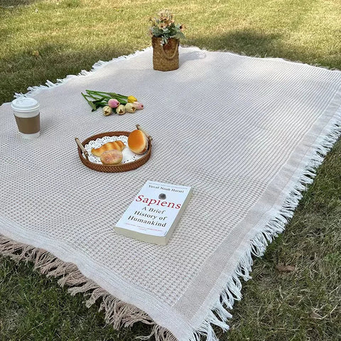 Koc Piknikowy Solvia | Koc z Frędzlami na Trawę | Bawełniany Styl Boho